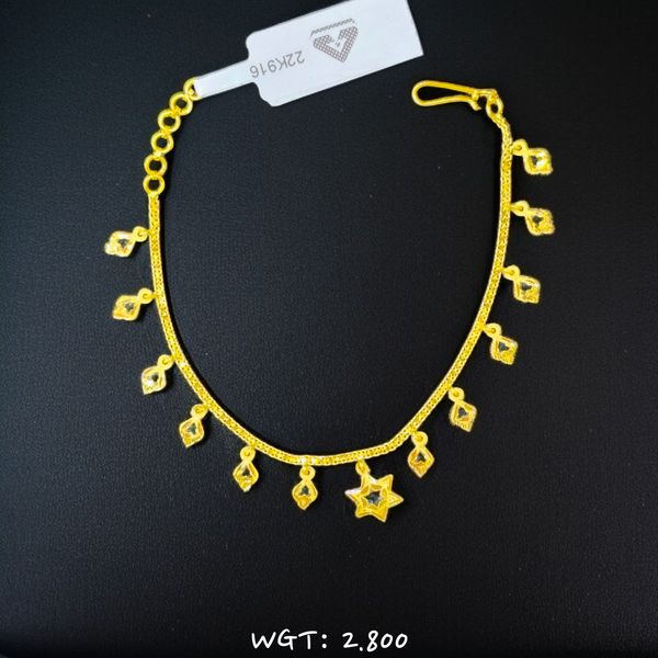 TRJ SIZE- ADJUSTABLE WGT: 2.800 GM APPROX HUID HALLMARK 22KT GOLD WRISTLET 1 PIECE FOR WOMEN.
