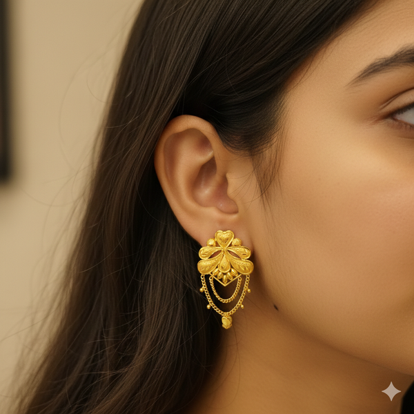 (GER22) BIS CERTIFIED WGT: 2.270 GM APPROX HUID HALLMARK 916 22KT GOLD EARRINGS KANBALA 1 PAIR FOR WOMEN.