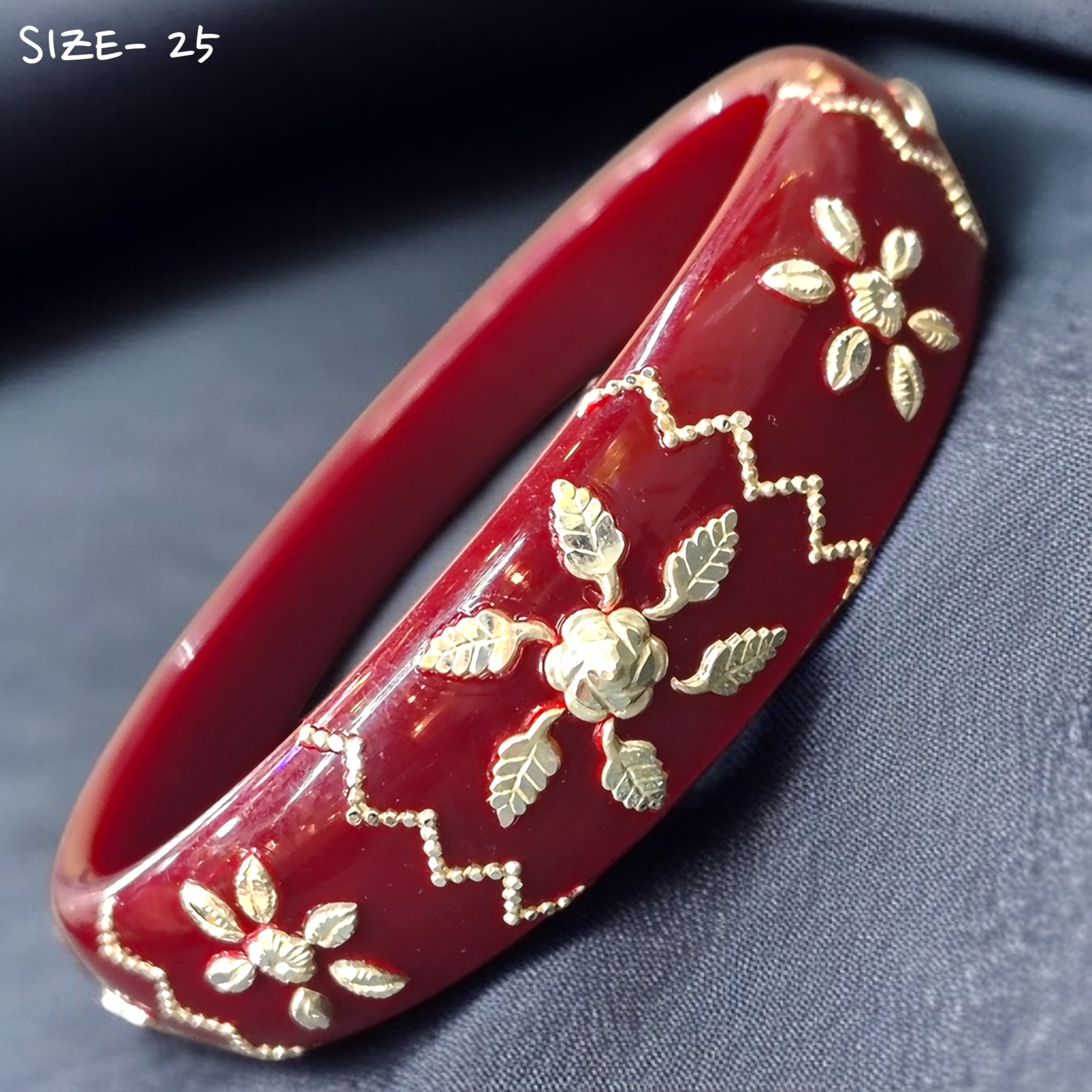 (SSP) (SIZE- 25) MAROON PASTING DESIGN 925 ORIGINAL SILVER POLA BANGLES FOR WOMEN 1 PC - SOLD AS MRP BY RAJLAXMI.