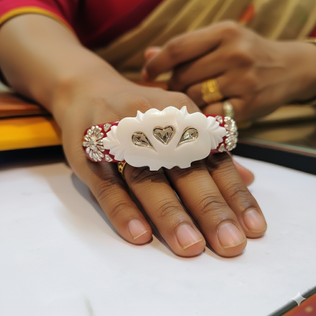 (TSP) (SIZE- 23) 925 ORIGINAL SILVER TILOTTAMA POLA SAKHA BADHANO BANGLES(RED COLOUR)FOR WOMEN 1 PIECE -(SOLD ON MRP).