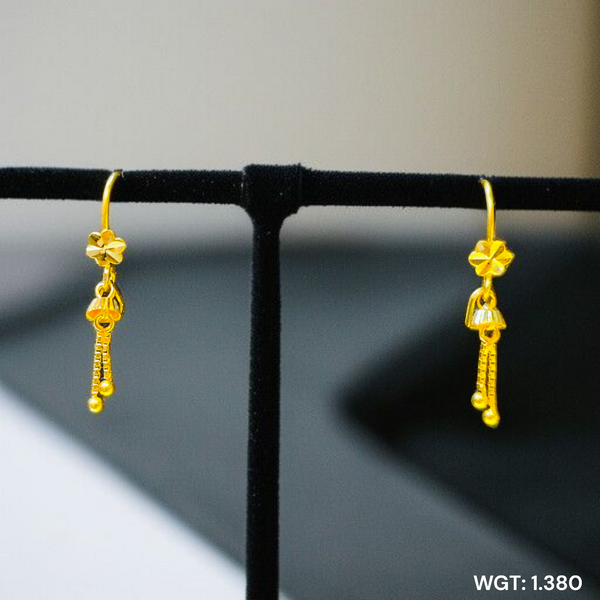 (GER22) BIS CERTIFIED WGT: 1.380 GM APPROX HUID HALLMARK 916 22KT GOLD SAFETIPIN EARRINGS 1 PAIR FOR WOMEN.