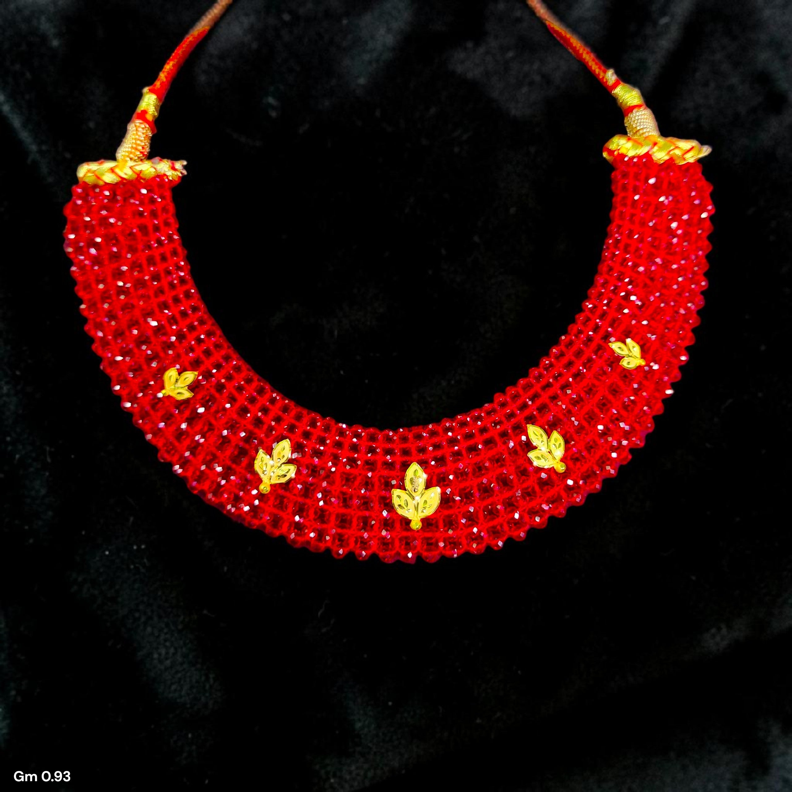 GOLD MOTI HAR- (WGT: 0.930 GM APPROX) HUID HALLMARK 375 9KT GOLD CRYSTAL CHATAI NECKLACE 1 PIECE WITH ADJUSTABLE TASSEL. (Copy)
