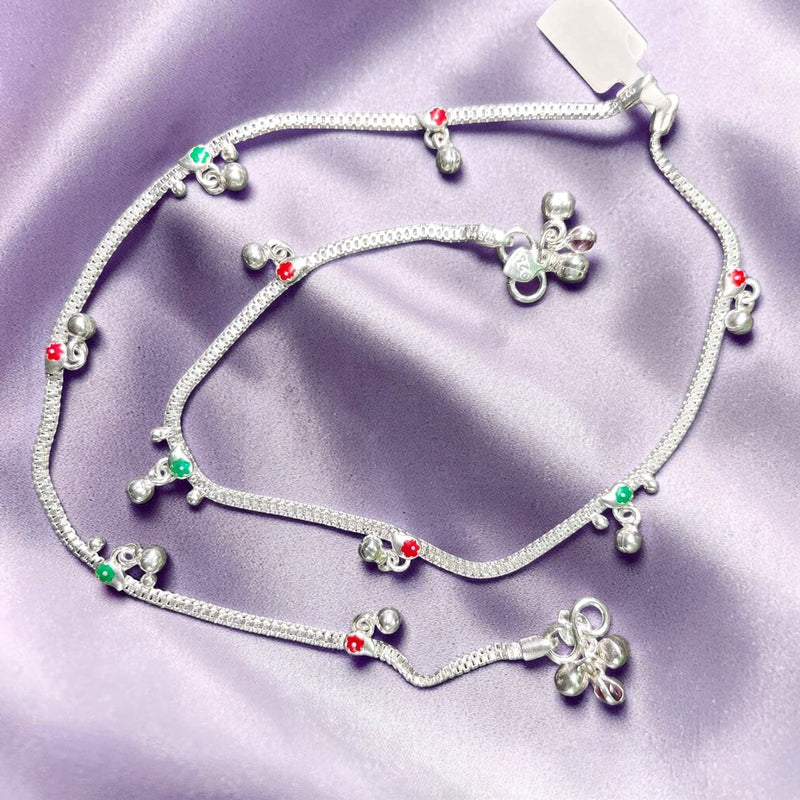 SILVER PAYEL- (WGT: 19.300 GM APPROX) BIS HALLMARK 925 SILVER PAYEL (ANKLET) 1 PAIR LENGTH: 10 INCH FOR WOMEN.