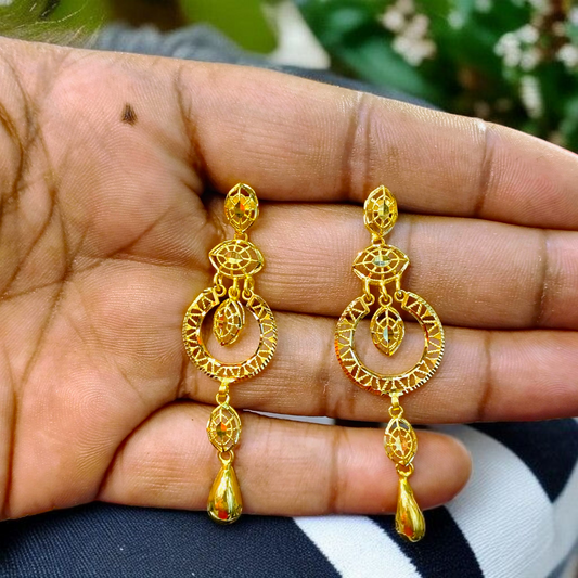 (GER22) BIS CERTIFIED WGT: 5.200 GM APPROX HUID HALLMARK 916 22KT GOLD EARRINGS KANBALA 1 PAIR FOR WOMEN.