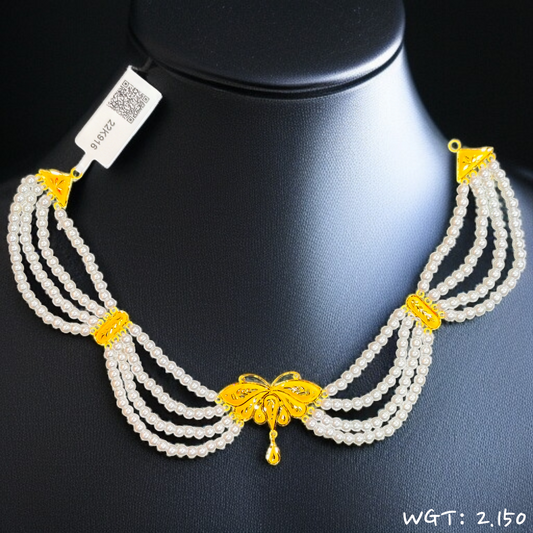 RAJLAXMI WGT: 2.150 GM APPROX HUID HALLMARK 22KT GOLD MOTI NECKLACE 1 PIECE WITH ADJUSTABLE TASSEL.