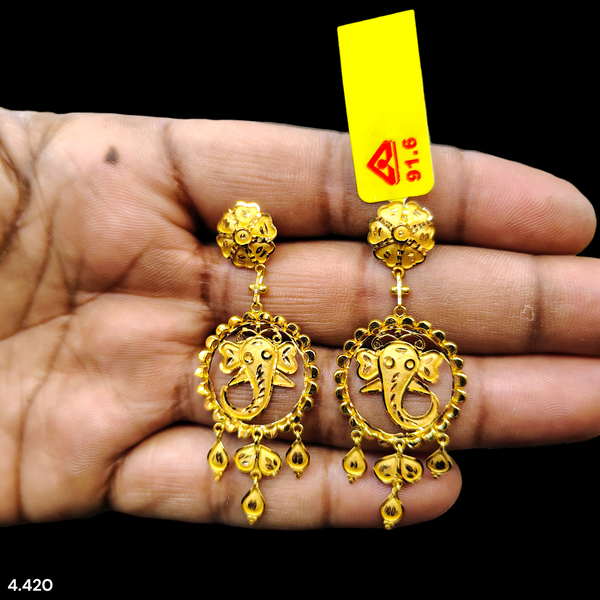 (GER22) BIS CERTIFIED WGT: 4.420 GM APPROX HUID HALLMARK 916 22KT GOLD EARRINGS KANBALA 1 PAIR FOR WOMEN.