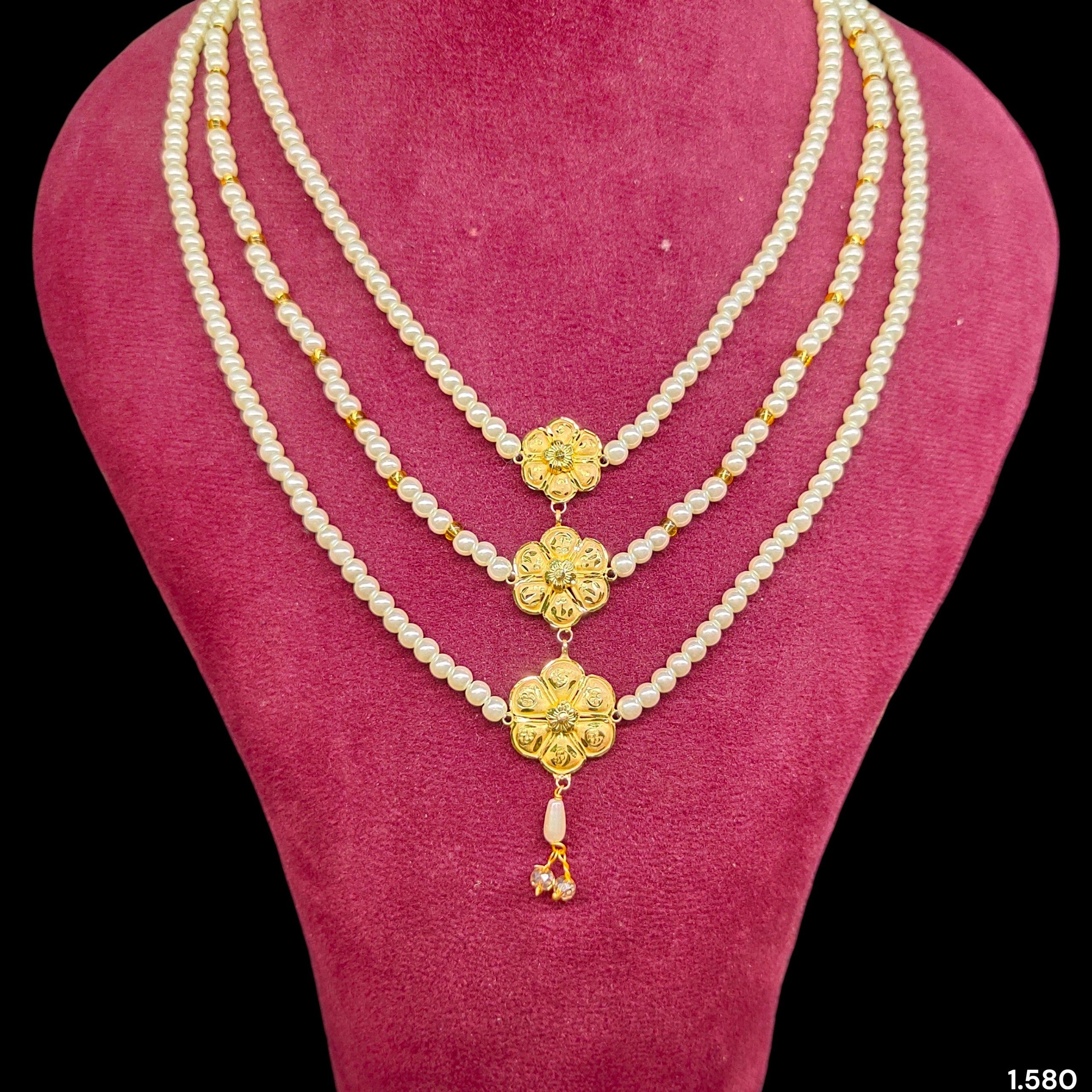 GOLD MOTI HAR- (WGT: 1.580 GM APPROX) BIS CERTIFIED HUID HALLMARK 375 9KT GOLD MOTI NECKLACE 1 PIECE  WITH ADJUSTABLE TASSEL FOR GIFT IN MARRIAGE.(6RTFRK)