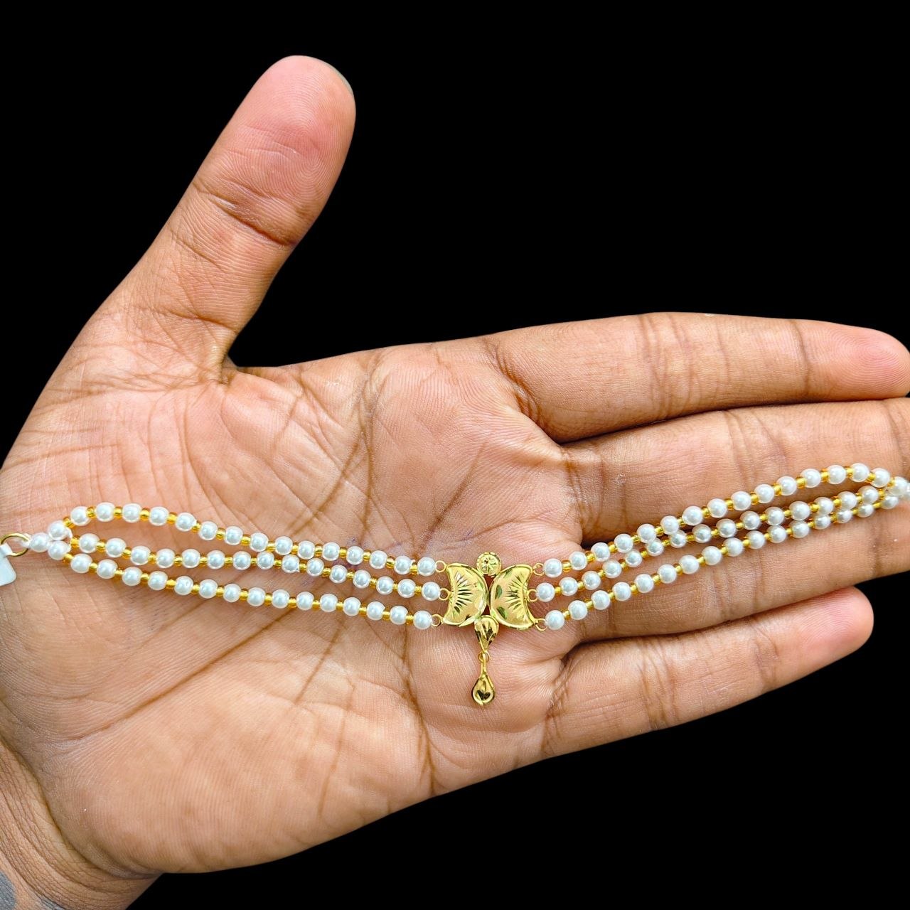 GOLD MOTI CHOKER- (WGT: 0.360 GM APPROX) BIS CERTIFIED HUID HALLMARK 375 9KT GOLD MOTI CHOKER 1 PIECE WITH ADJUSTABLE TASSEL FOR GIFT IN MARRIAGE.