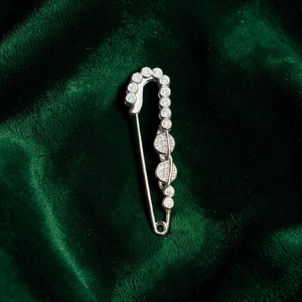 SILVER BROOCH- CERTIFIED BIS HALLMARK 925 SILVER BROOCH CEPTIPIN FOR SAREE 1 PIECE STUDDED WITH AMERICAN DIAMOND- (SOLD ON MRP) NON EXCHANGEABLE ITEM.