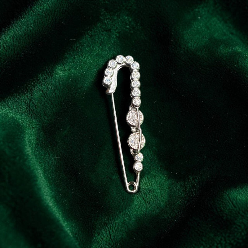 SILVER BROOCH- CERTIFIED BIS HALLMARK 925 SILVER BROOCH CEPTIPIN FOR SAREE 1 PIECE STUDDED WITH AMERICAN DIAMOND- (SOLD ON MRP) NON EXCHANGEABLE ITEM.