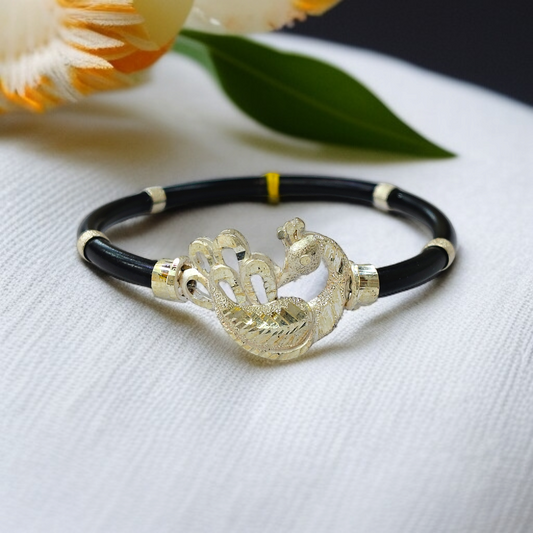 TRJ BLACK PEACOCK2 DESIGN 925 ORIGINAL SILVER NOA BANGLES FOR WOMEN 1 PIECE - SOLD AS MRP BY RAJLAXMI.