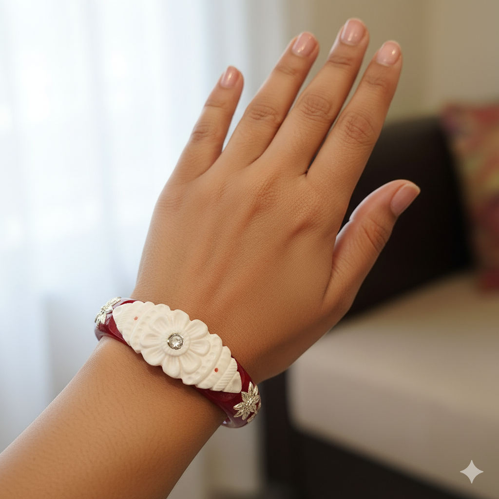 (TSP) (SIZE- 25) 925 ORIGINAL SILVER TILOTTAMA POLA SAKHA BADHANO BANGLES(RED COLOUR)FOR WOMEN 1 PIECE -(SOLD ON MRP).