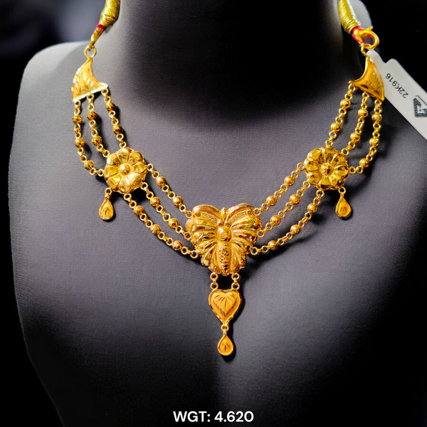 (GCN22) BIS CERTIFIED HUID HALLMARK 916 22KT GOLD NECKLACE CHOKER (APPROX WGT: 4.620 GM) 1 PIECE FOR WOMEN.