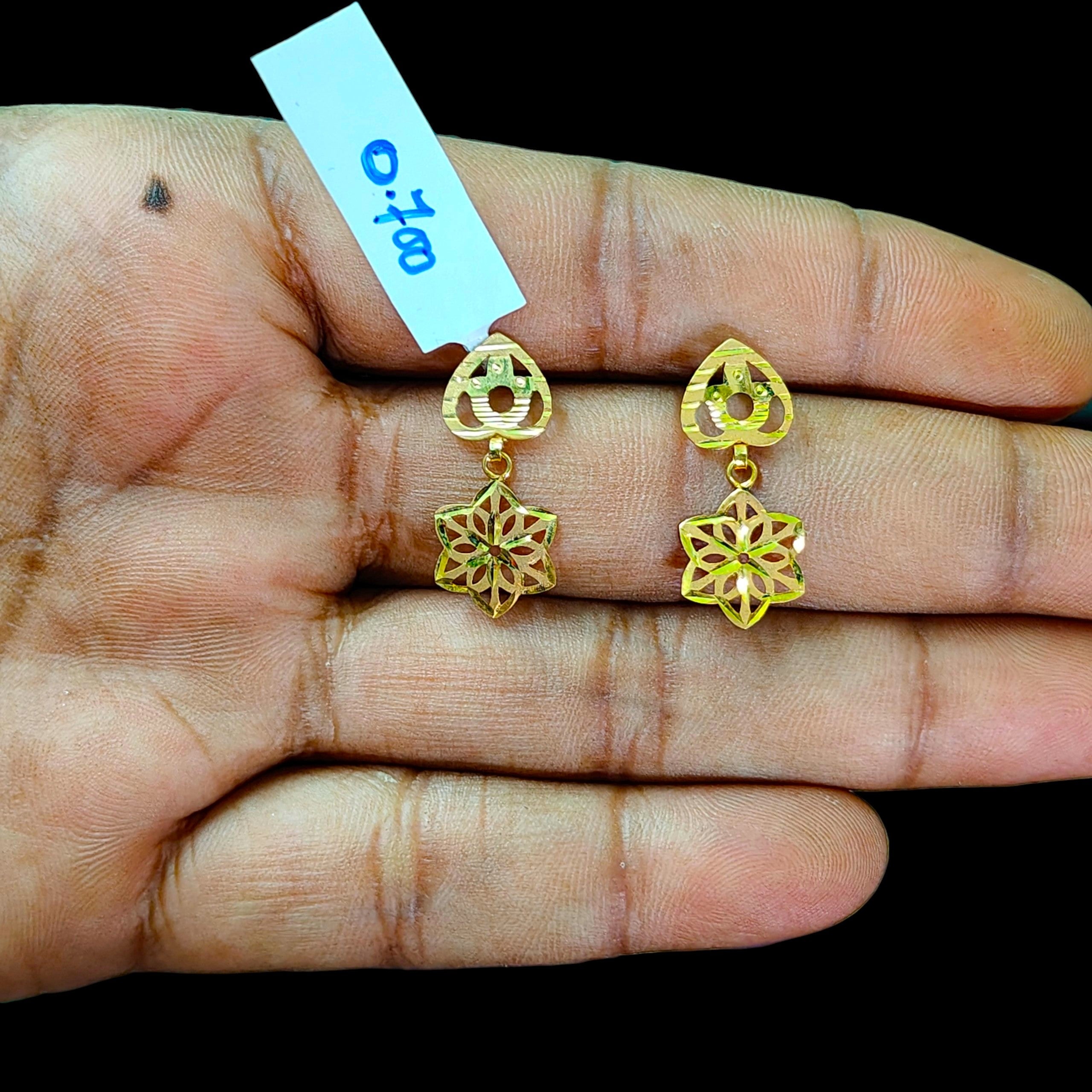 GOLD EARRINGS- (WGT: 0.700 GM APPROX) BIS CERTIFIED HUID HALLMARK 9KT GOLD EARRINGS 1 PAIR FOR WOMEN (BEST FOR GIFT IN MARRIAGE).