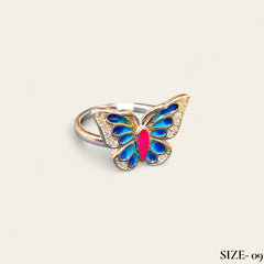 RAJLAXMI (SIZE:09) HALLMARK 925 SILVER FINGER BUTTERFLY MINAKARI DESIGN RING 1 PIECE FOR WOMEN FOR REGULAR USE - BEST FOR GIFTING (SOLD ON MRP)