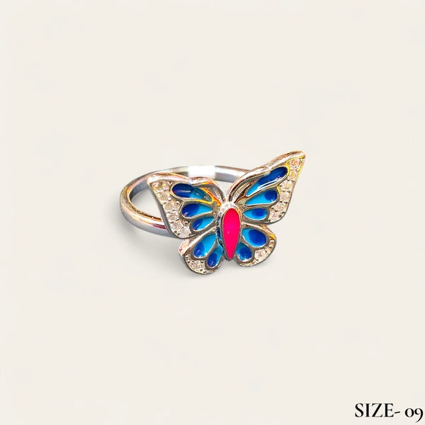 RAJLAXMI (SIZE:09) HALLMARK 925 SILVER FINGER BUTTERFLY MINAKARI DESIGN RING 1 PIECE FOR WOMEN FOR REGULAR USE - BEST FOR GIFTING (SOLD ON MRP)