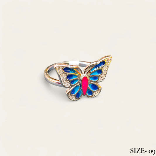 RAJLAXMI (SIZE:09) HALLMARK 925 SILVER FINGER BUTTERFLY MINAKARI DESIGN RING 1 PIECE FOR WOMEN FOR REGULAR USE - BEST FOR GIFTING (SOLD ON MRP)