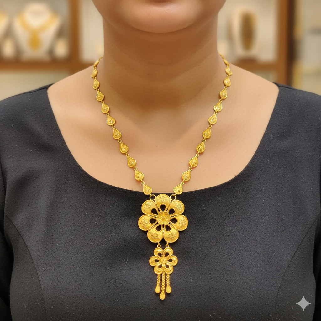 (GCN22) BIS CERTIFIED HUID HALLMARK 916 22KT GOLD NECKLACE CHOKER (APPROX WGT: 6.130 GM) 1 PIECE FOR WOMEN.