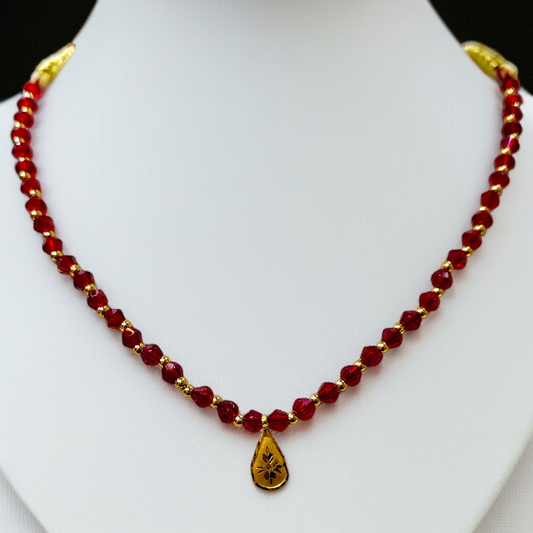 TRJ WGT: 0.140 GM APPROX KDM GOLD DROP DESIGN LOCKET 1 PIECE WITH RED CRYSTAL ADJUSTABLE TASSEL FOR GIFT PURPOSE (50 TONCH).