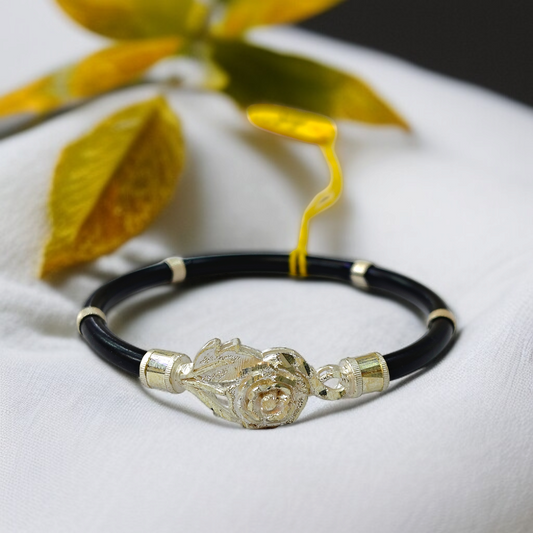 TRJ BLACK FLOWER3 DESIGN 925 ORIGINAL SILVER NOA BANGLES FOR WOMEN 1 PIECE - SOLD AS MRP BY RAJLAXMI.