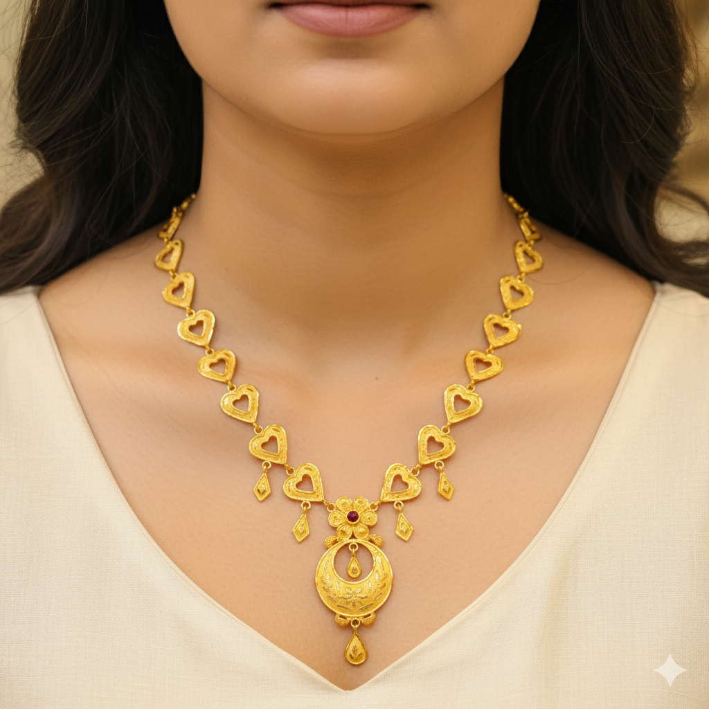 (GCN22) BIS CERTIFIED HUID HALLMARK 916 22KT GOLD NECKLACE CHOKER (APPROX WGT: 3.600 GM) 1 PIECE FOR WOMEN.