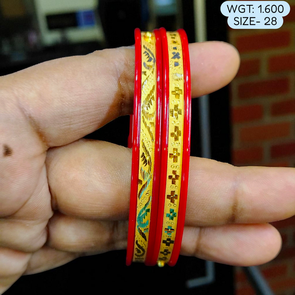 (GSP) TRJ (SIZE: 28) WGT: 1.600 GM APPROX 22KT HUID HALLMARK GOLD POLA BANGLES 1 PAIR DESIGN FOR REGULAR USE.