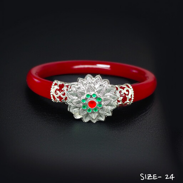 (SSP) (SIZE- 24) 925 ORIGINAL SILVER MUKH POLA BANGLES FOR WOMEN 1 PC - SOLD AS MRP BY RAJLAXMI.