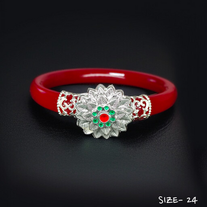 (SSP) (SIZE- 24) 925 ORIGINAL SILVER MUKH POLA BANGLES FOR WOMEN 1 PC - SOLD AS MRP BY RAJLAXMI.