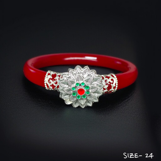 (SSP) (SIZE- 24) 925 ORIGINAL SILVER MUKH POLA BANGLES FOR WOMEN 1 PC - SOLD AS MRP BY RAJLAXMI.