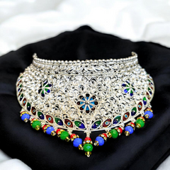 SILVER NECKLACE- CERTIFIED HALLMARK 925 SILVER CROWN CHOKER 1 PIECE APPROX WGT: 59.900 GM FOR BEAUTIFUL WOMEN.