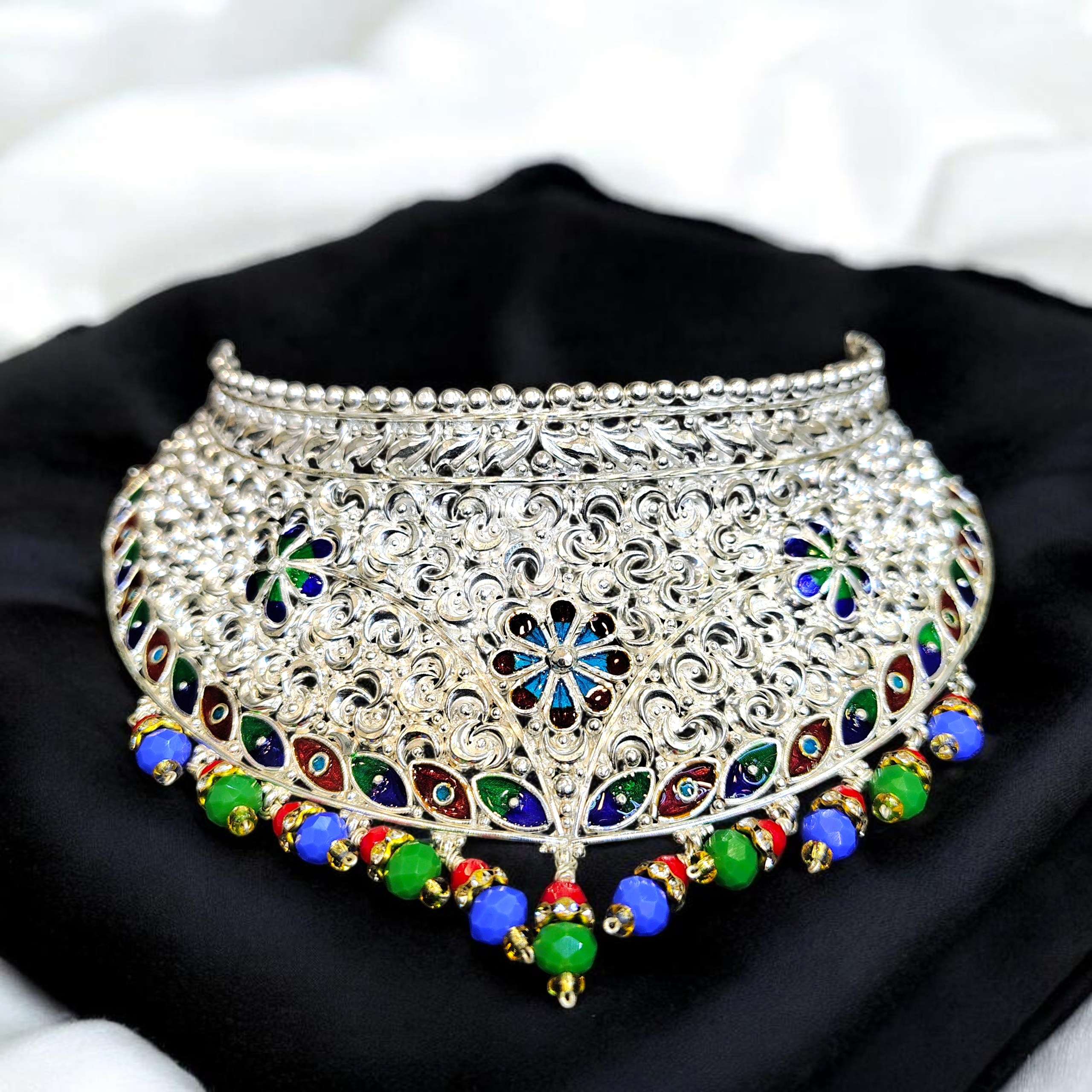 LUXURY SILVER CHOKER NECKLACE - CERTIFIED HALLMARK 925 SILVER CROWN CHOKER 1 PIECE APPROX WGT: 59.900 GM FOR BEAUTIFUL WOMEN.