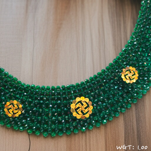 TRJ WGT: 1.00 GM APPROX 22KT HUID HALLMARK GOLD CRYSTAL CHATAI NECKLACE 1 PIECE WITH ADJUSTABLE TASSEL.