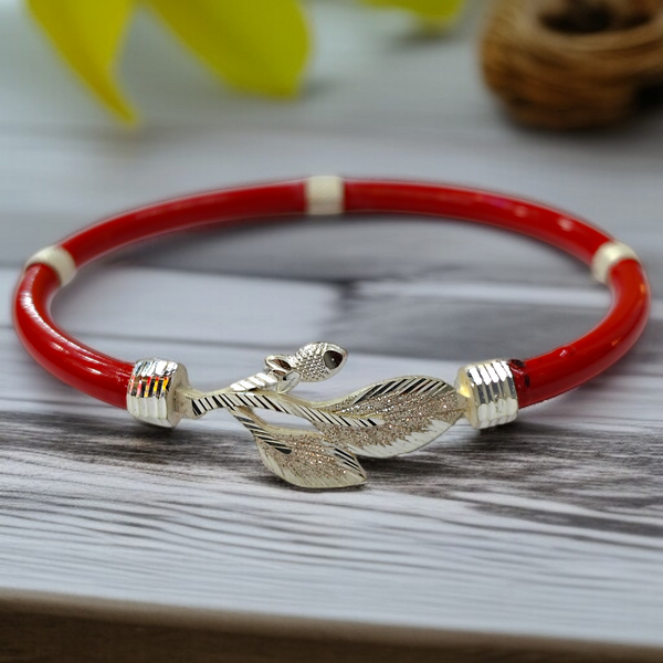 TRJ RED LEAF DESIGN 925 ORIGINAL SILVER NOA BANGLES FOR WOMEN 1 PIECE - SOLD AS MRP BY RAJLAXMI.