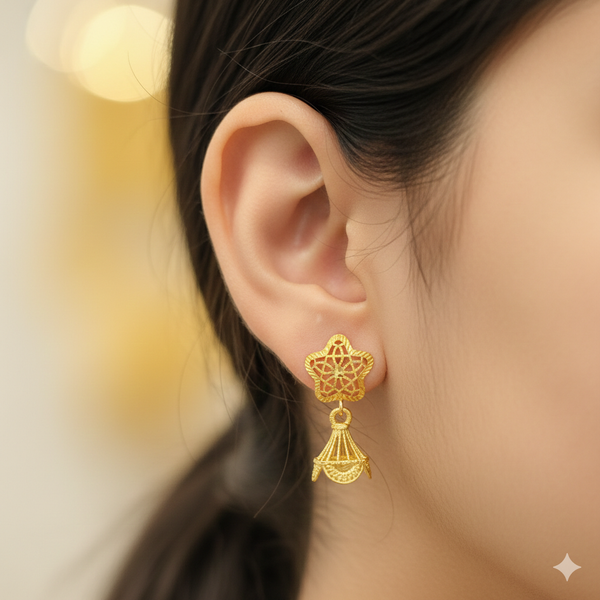 GOLD EARRINGS- WGT: 1.170 GM APPROX BIS CERTIFIED HUID HALLMARK 9KT GOLD EARRINGS 1 PAIR FOR WOMEN.