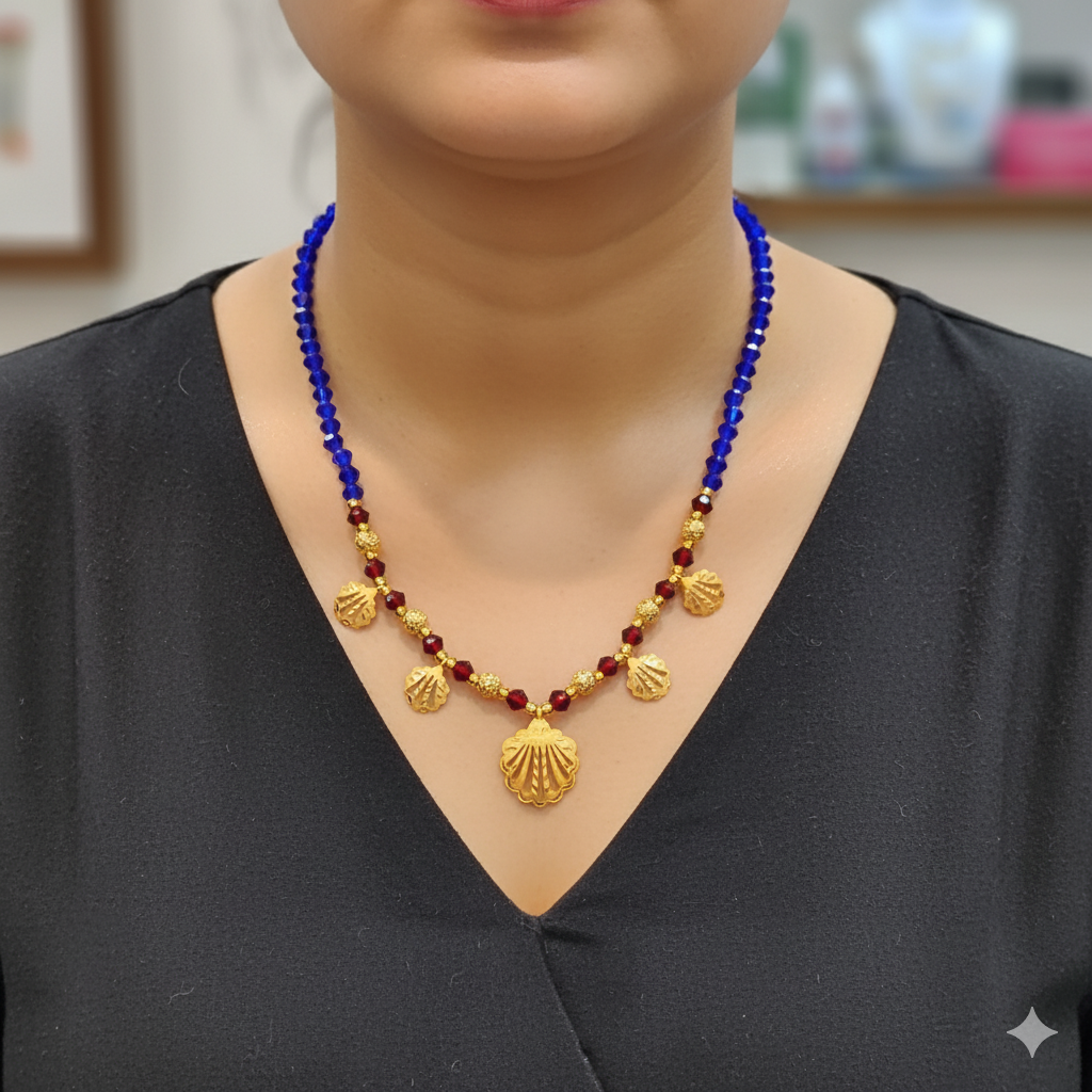 (GSH22) TRJ SHELL DESIGN SELI WGT: 0.770 GM APPROX HUID HALLMARK 22KT GOLD SELIHAR 1 PIECE WITH TASSEL.