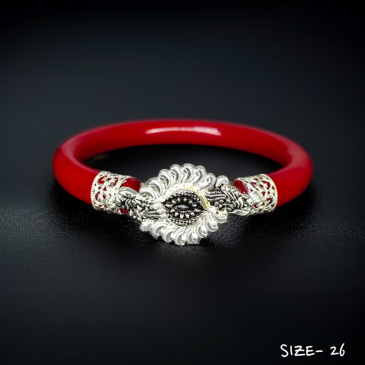 (SSP) (SIZE- 26) 925 ORIGINAL SILVER MUKH POLA BANGLES FOR WOMEN 1 PC - SOLD AS MRP BY RAJLAXMI.