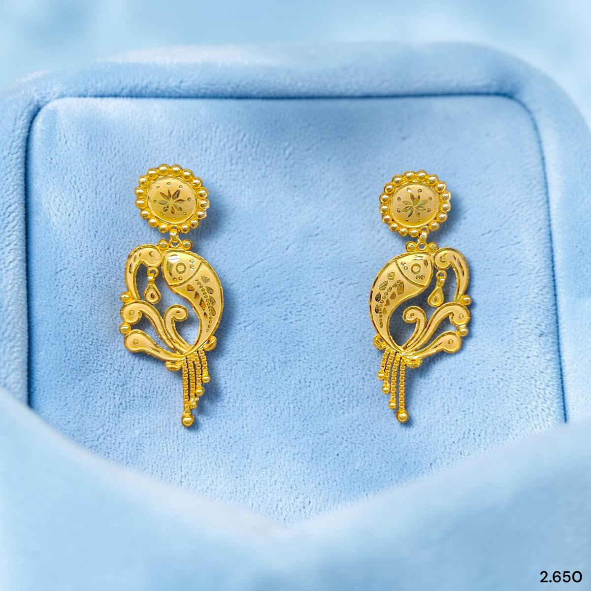GOLD EARRINGS- (WGT: 2.650 GM APPROX) BIS CERTIFIED HUID HALLMARK 9KT GOLD EARRINGS 1 PAIR FOR WOMEN (BEST FOR GIFT IN MARRIAGE). (6DVTWR)-(J6A1AS)