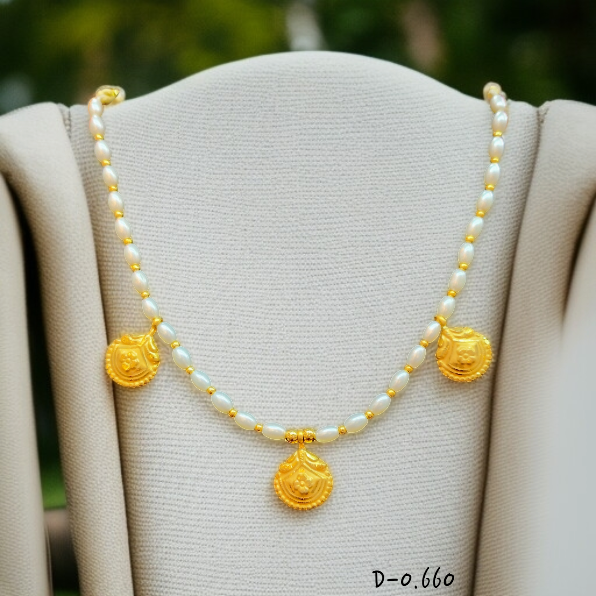 FLORAL DESIGN (WGT: 0.660 GM APPROX) KDM GOLD SELIHAR 1 PIECE WITH MOTI TASSEL (50 TONCH) BEST FOR GIFT IN MARRIAGE.