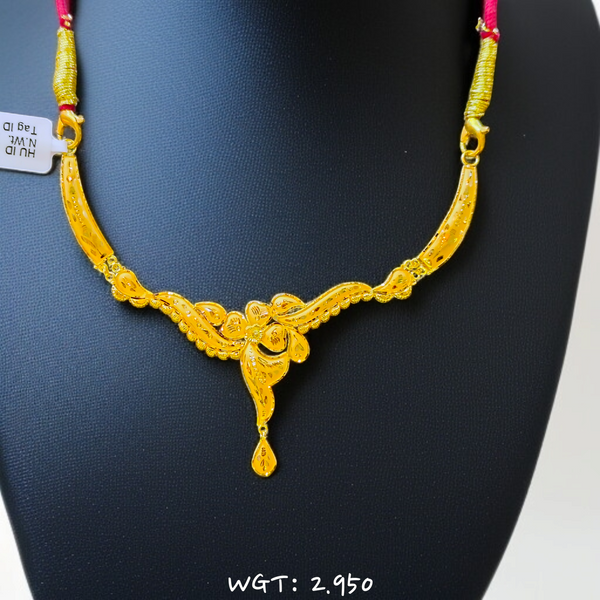 RAJLAXMI WGT: 2.950 GM APPROX HUID HALLMARK 22KT GOLD NECKLACE 1 PIECE WITH ADJUSTABLE TASSEL.