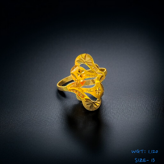 TRJ (SIZE: 13) WGT: 1.120 GM APPROX 22KT HUID HALLMARK GOLD RING FOR WOMEN 1 PIECE.