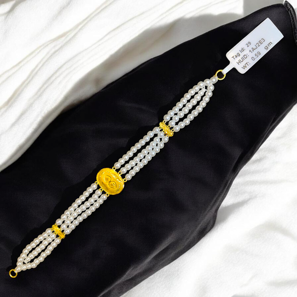 PEARL CHOKER- CERTIFIED BIS HUID HALLMARK 916 22KT GOLD MOTI CHOKER 1 PIECE (WGT:0.590 GM) WITH ADJUSTABLE TASSEL FOR GIFT IN MARRIAGE.