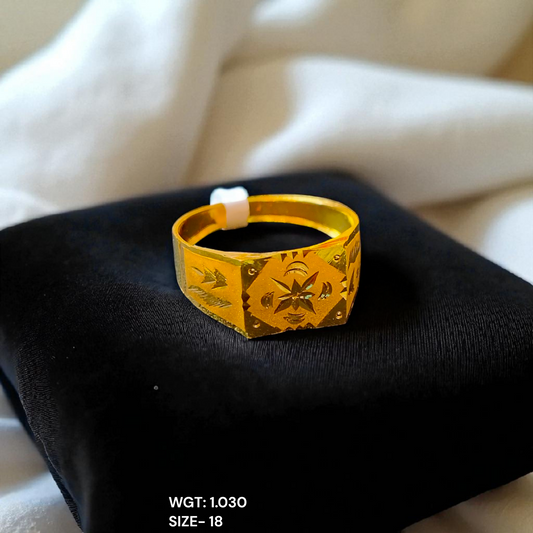 SIZE:18 (WGT: 1.030 GRAM APPROX) BIS CERTIFIED HUID HALLMARK 916 22KT GOLD GENTS FINGER RING FOR MENS 1 PIECE.