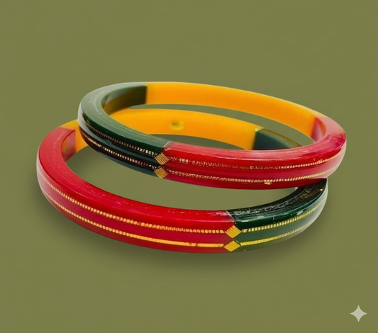 MULTI DOUBLE DEKKER HUID HALLMARK 22KT GOLD POLA BADHANO BANGLES FACEBOOK VIRAL POLA (LAMINATED) 1 PAIR APPROX. WGT: 0.200 GM (NON EXCHANGEABLE)