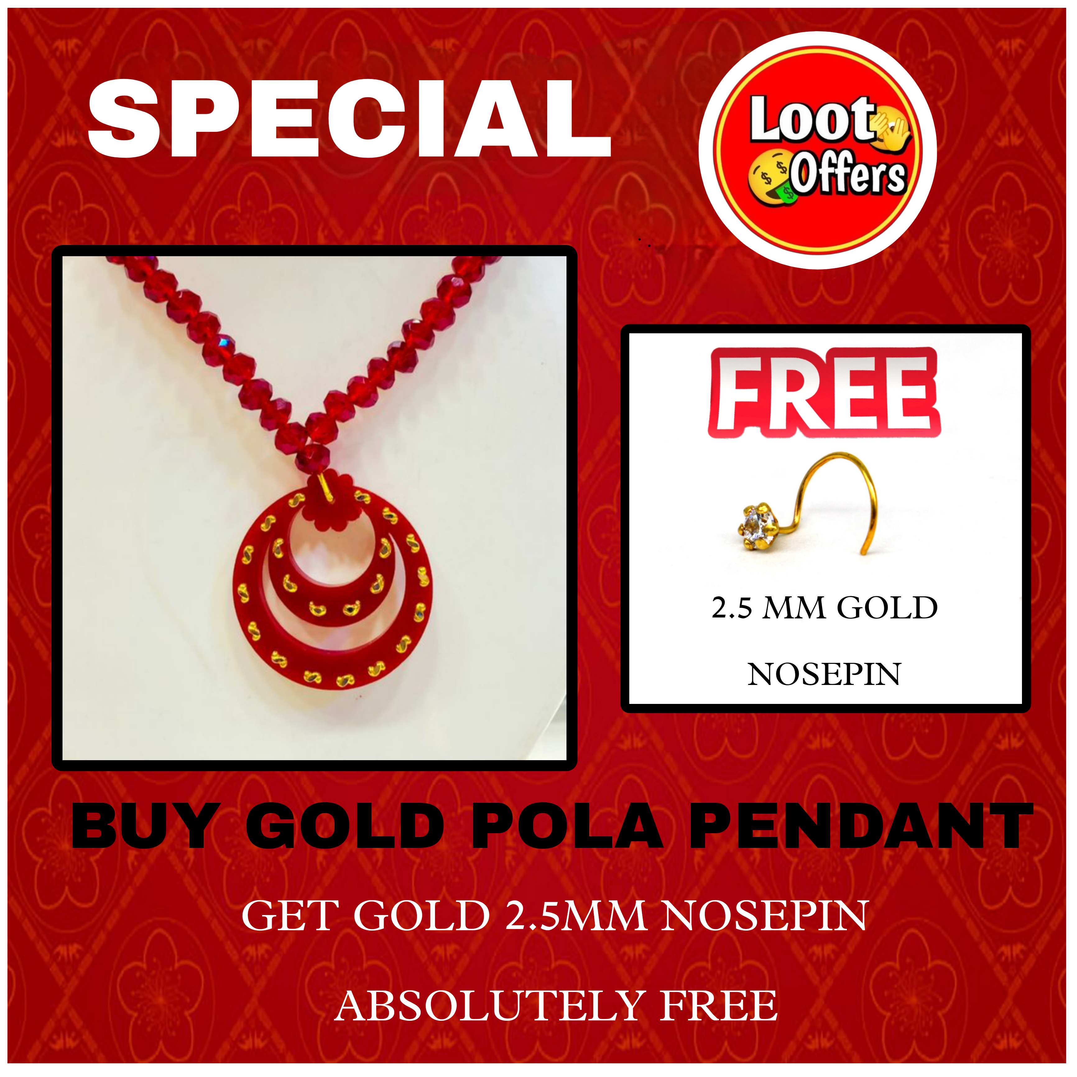 LOOT OFFER- BIS CERTIFIED HUID HALLMARK 375 9KT GOLD MINI LOCKET 1 PIECE (WGT: 0.120 GM APPROX) FOR WOMEN WITH ADJUSTABLE CRYSTAL TASSEL (FREE 2.5MM NOSEPIN).