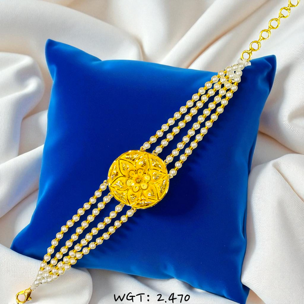 RAJLAXMI WGT: 2.470 GM APPROX HUID HALLMARK 916 22KT GOLD MANTASHA WITH PEARL CHAIN FOR WOMEN.
