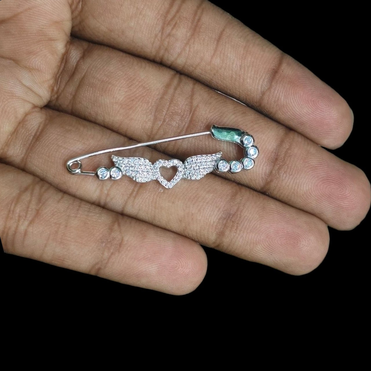 SILVER BROOCH- CERTIFIED BIS HALLMARK 925 SILVER BROOCH CEPTIPIN FOR SAREE 1 PIECE STUDDED WITH AMERICAN DIAMOND- (SOLD ON MRP) NON EXCHANGEABLE ITEM.