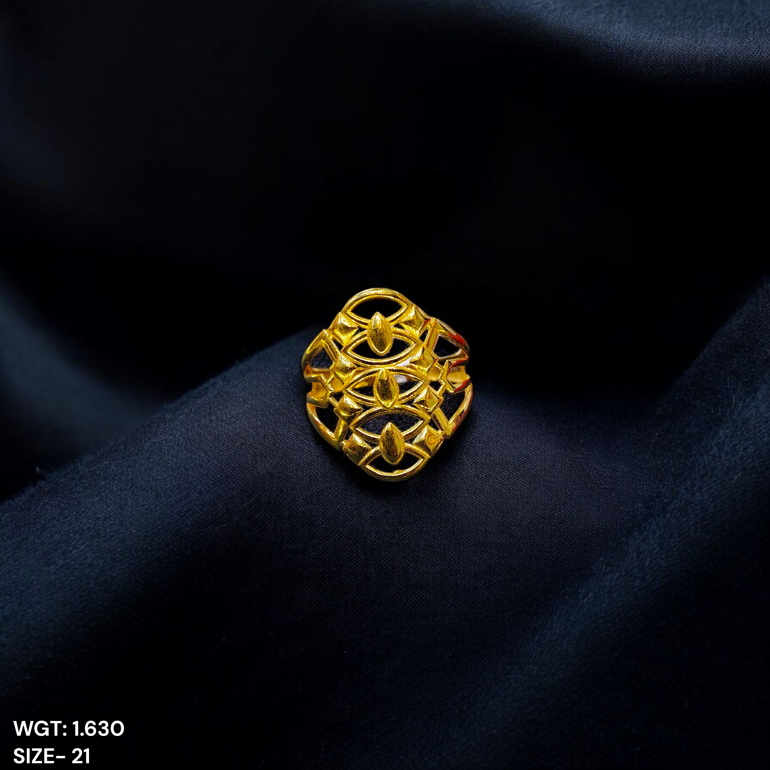 (GLFR9) TRJ (SIZE: 21) WGT: 1.630 GM APPROX BIS CERTIFIED HUID HALLMARK 9KT GOLD FINGER RING FOR WOMEN 1 PIECE FOR REGULAR USE.