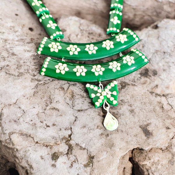 GREEN LUXURY SILVER NECKLACE- CERTIFIED HALLMARK 925 SILVER POLA SITAHAR WITH EARRINGS APPROX WGT: 8.00 GM (1 PIECE) WITH TASSEL FOR BEAUTIFUL WOMEN (GET ANY DESIGN AS PER STOCK).