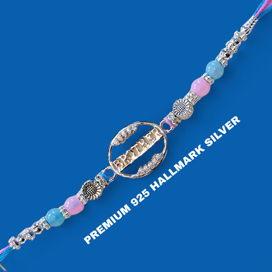 (RAKHI GIFTS) 925 HALLMARK SILVER RAKHI FOR RAKSHA BANDHAN GIFT FOR YOUR LOVING BROTHER (FREE DAIRYMILK CHOCOLATE INSIDE).