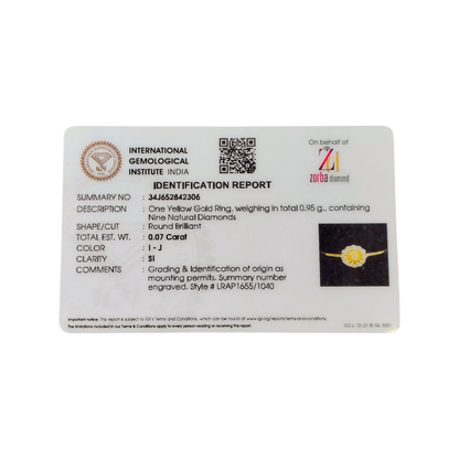 RAJLAXMI DIAMOND JEWELLERY (SIZE:13) - WGT: 0.950 GM - NATURAL DIAMOND (0.07 CENT) HUID HALLMARK 18KT DIAMOND FINGER RING FOR WOMEN WITH CERTIFICATE OF AUTHENTICITY BY ZORBA (DESIGN NO: LRAP1655).